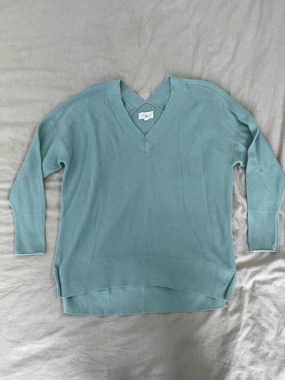 LOFT Lou & Grey Light Teal V-Neck Pullover Sweater